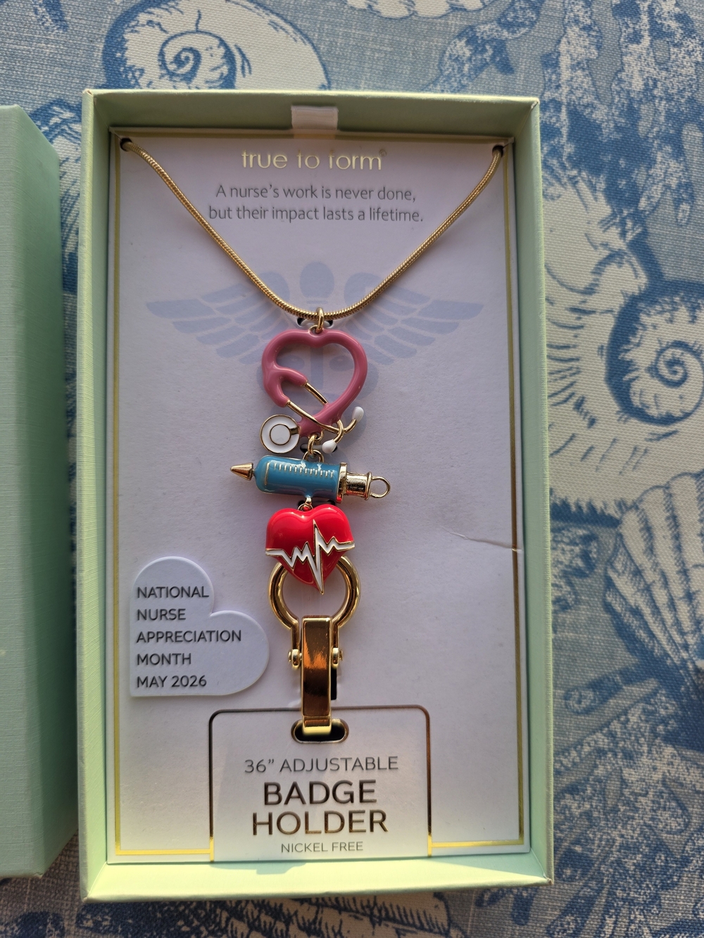 Nurse Badge Holder Necklace - Pink & Red Heart Design
